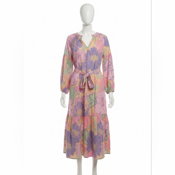 Karlie Dresses & Skirts - Karlie Pastel Floral Long Sleeve Midi Dress - Pink, Lavender, Mint